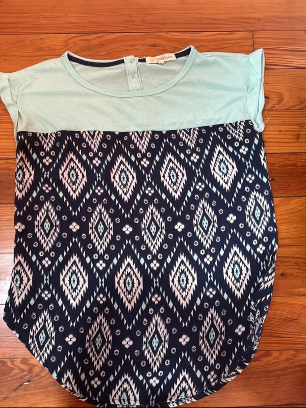 Rewind Mint and Navy Ikat-Print Short Sleeve Tunic